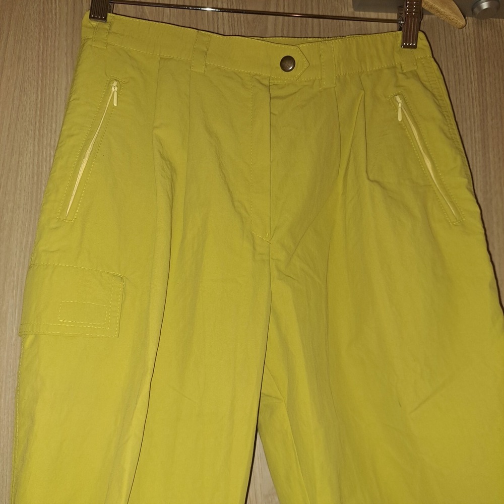 Vintage Cargo Capri Pants lime Tan Zip Pockets Relaxed Fit Women's‎ Size M - Picture 7 of 13